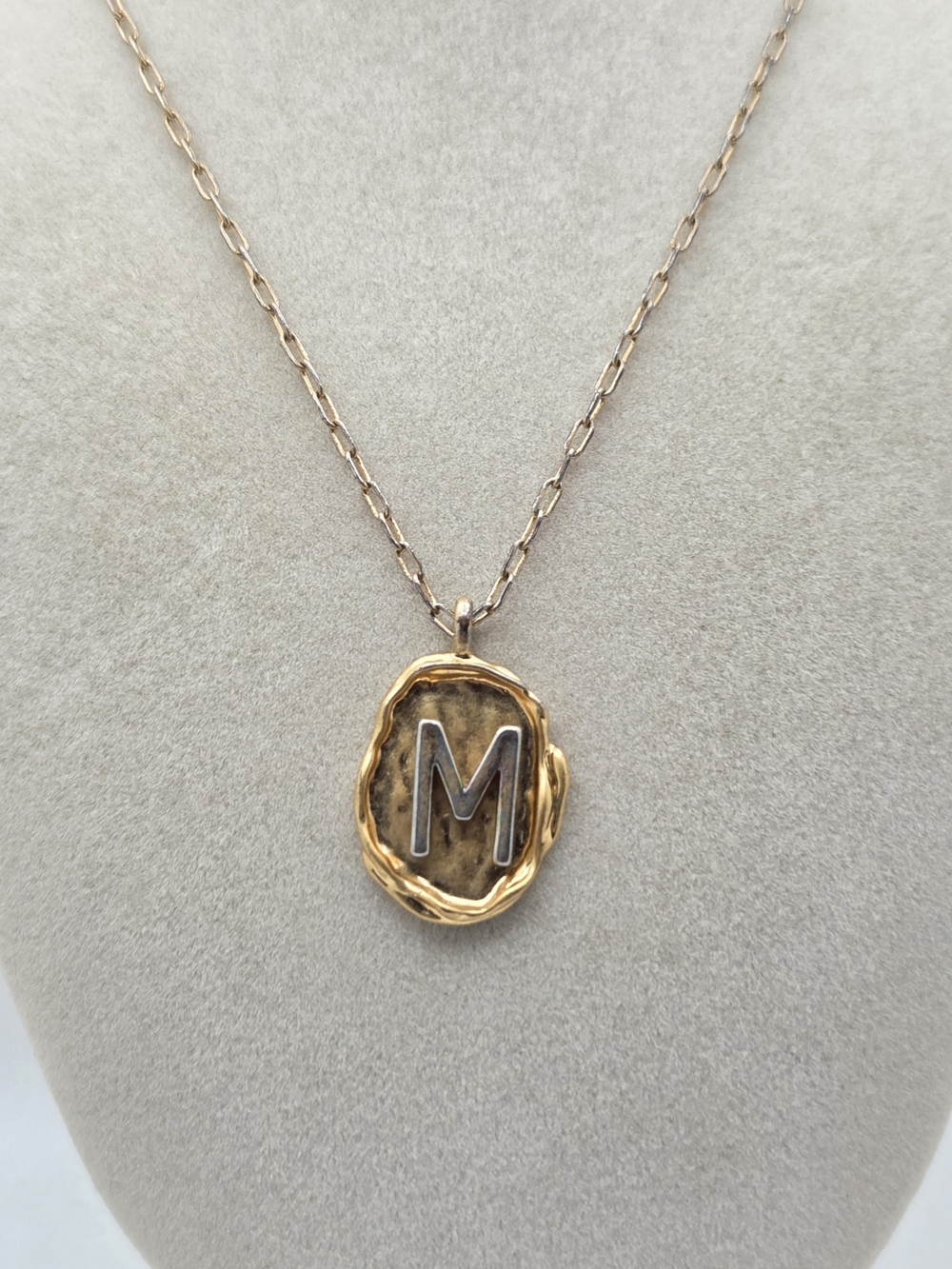 ZARA Two-Tone Wax Seal Initial "M" Pendant Necklace 21"